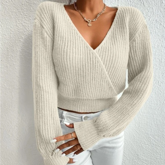 Luxe surplice neck knit sweater - Picture 11 of 16